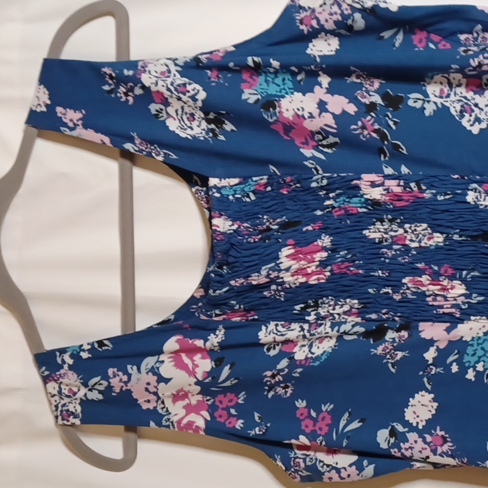 KORET Women's Blue Button Front Round Neck Sleeveless Midi Floral Dress. Size L - Picture 11 of 14